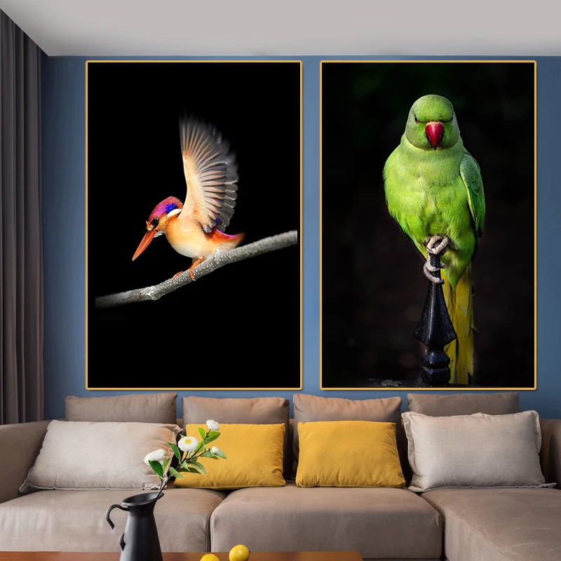 Холст печать плакаты зеленый попугай kingfisher картина HD гостиная стены искусства