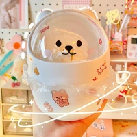 kawaii bear trash can plastic desk storage bucket trash bin mini cute recycle garbage container for home office car kitchen