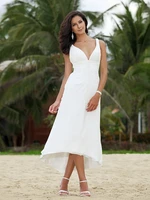 summer high low wedding dres 2021 asymmetrical v neck ruched sleeveless formal casual bride gown customed robe de mairee
