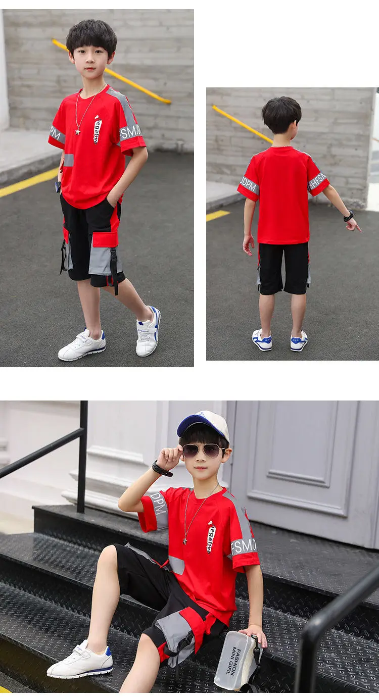 

Kids Boys Clothes Summer Clothing Set 2020 New Teen Casual O-neck Fashion Patchwork Short Sleeve 2 pcs Reflective Clothing Suit