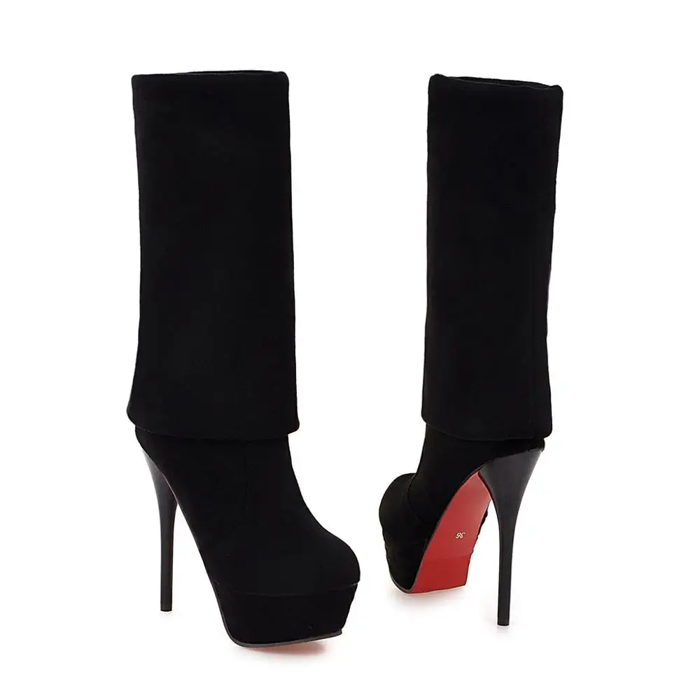 Сапоги женские зимние эластичные выше колена на платформе тонком высоком