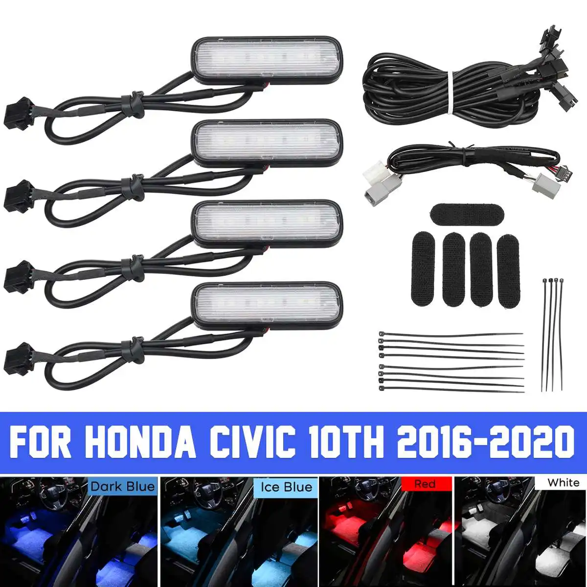 

Светодиодная внутренняя атмосферная лампа для ног, декоративная лампа, декоративный светильник для Honda Civic 10, 2016, 2017, 2018, 2019, 2020