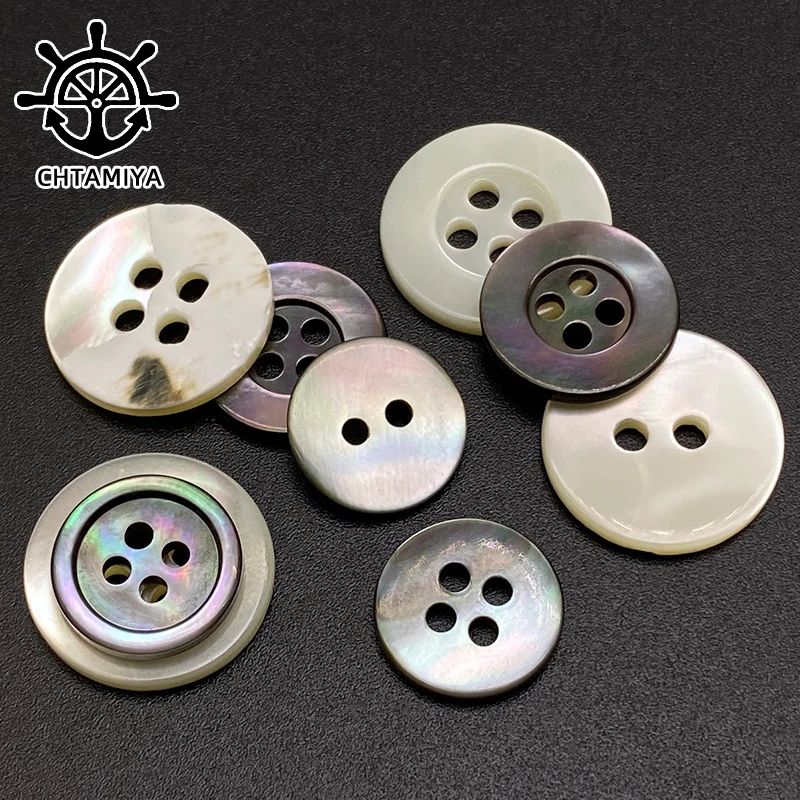 

Natural Sewing Shell Buttons For Clothing Round 4-Holes Colorful Shirt Buckles Black Butterfly Shell Sweater Decorative Button