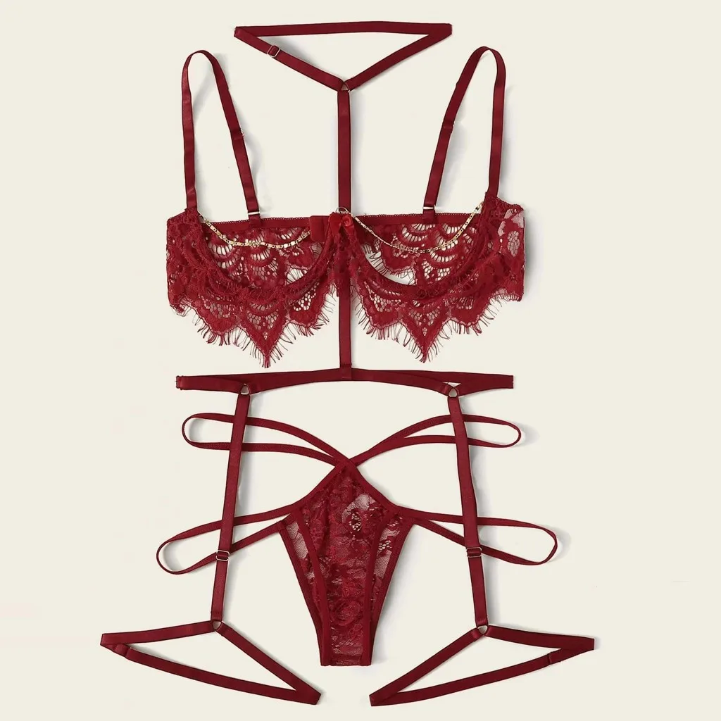 Комплект женского кружевного нижнего белья с вышивкой 3 шт. | Женская одежда