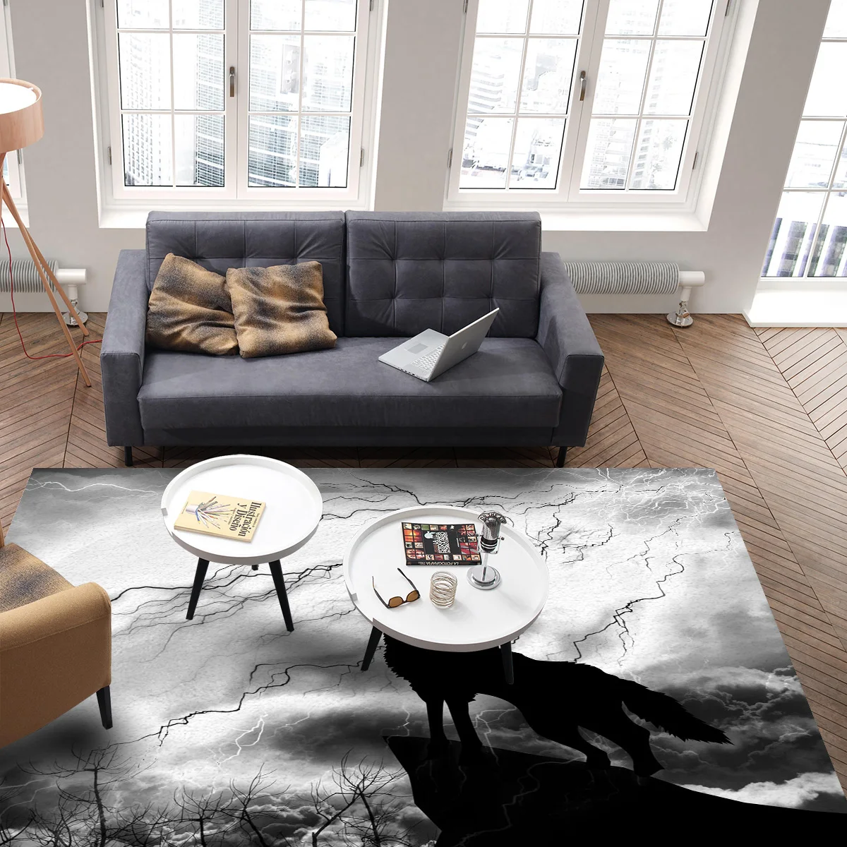 Черный волк ночь молния Дикие животные ковер спальня комната прикроватное