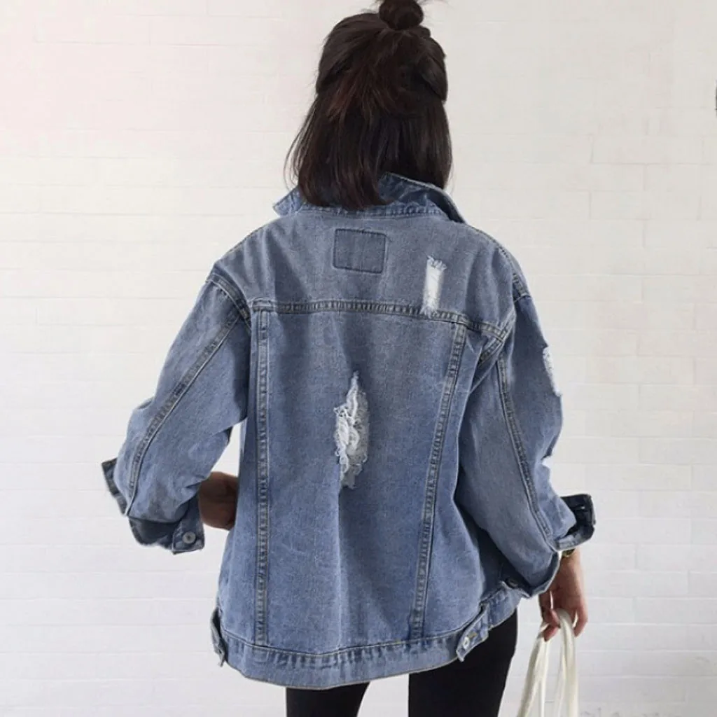Женская куртка модная женская Свободная джинсовая в стиле бойфренд с отложным