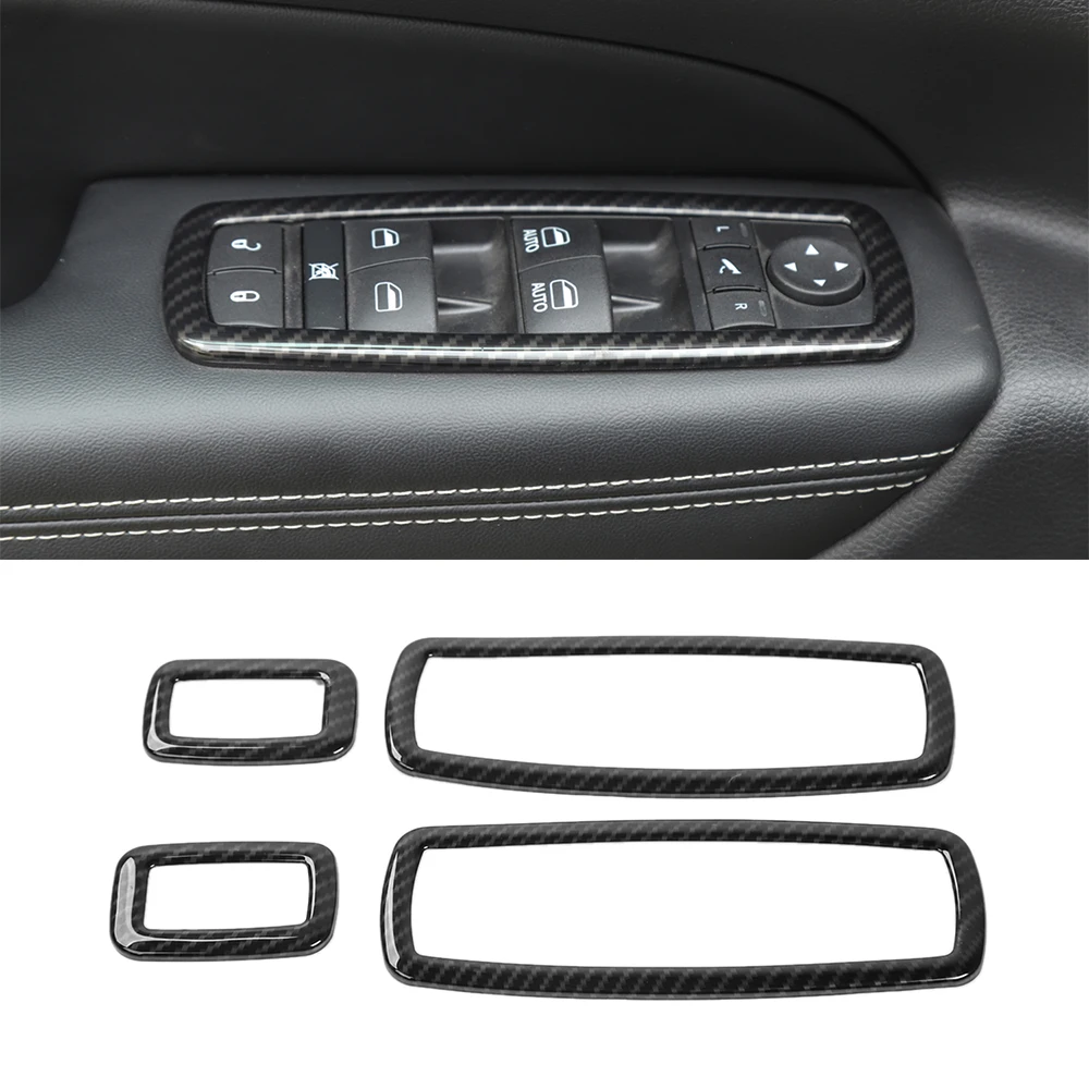 Cubierta decorativa para Dodge Charger Durango RAM 2011-2020, botón de elevación de ventana interior de coche, embellecedora pegatina, accesorios de fibra de carbono ABS