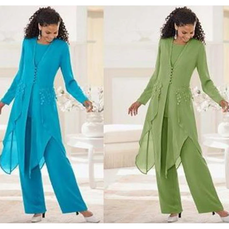 

Платья для матери невесты и жениха на свадьбу с длинным жакетом и брюками Костюм из шифоновой куртки 3 предмета синяя одежда для мамы на свад...