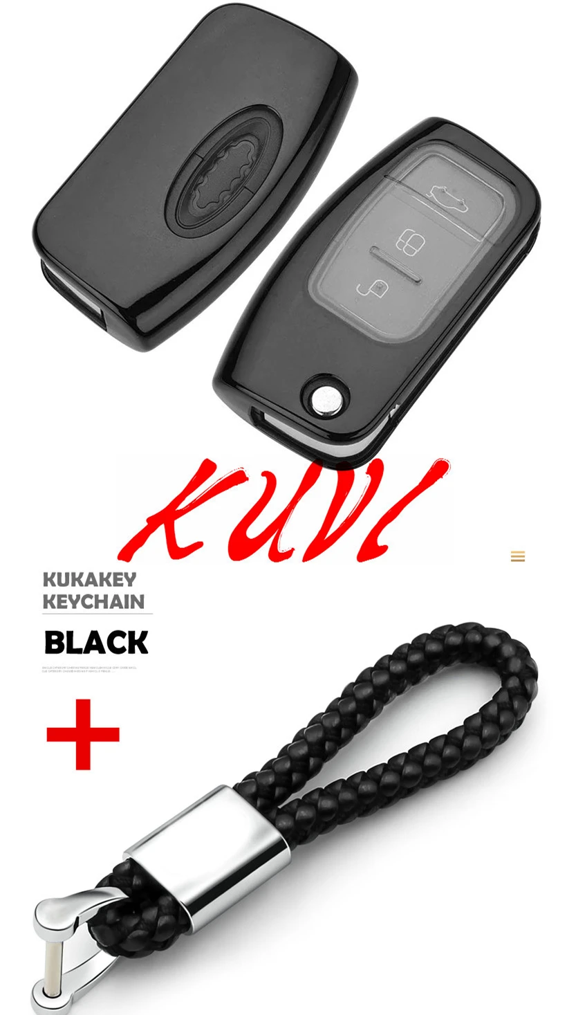 black-keychain Мягкий чехол для ключей из ТПУ для Ford Fiesta Focus 2 Ecosport Escape Car Flip Складной Дистанционный чехол для ключей 3 кнопки - Название цвета: black-keychain