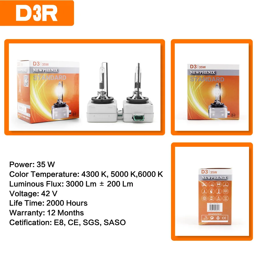 SHUOKE лучшие ксеноновые лампы D3R HID Сменные для фар 42V 35W 4300K 5000K 6000K 3000Lm 2000h Life 1 пара