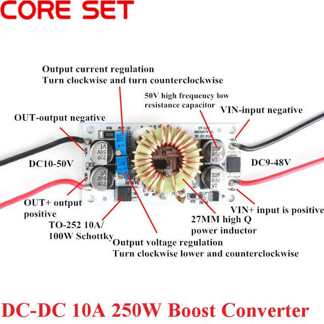 DC 10A 250W повышающий преобразователь Повышающий Модуль источника питания