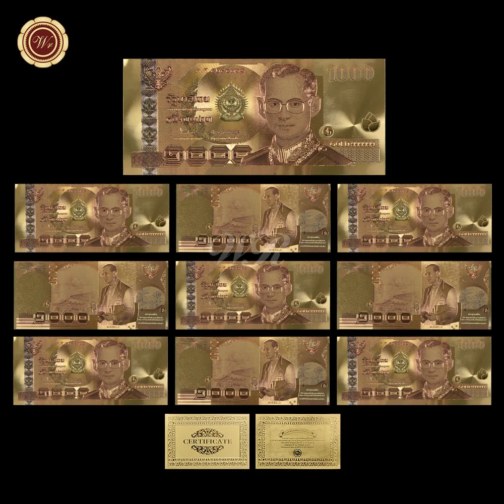 Новая золотая банкнота 2004 года Золотая банкнота королева Sirikit 72-й юбилей Золотая фольга банкнота 100 БАТОВ для коллекции - Цвет: 10pcs 1000