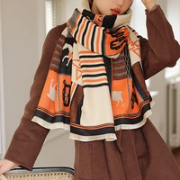autumn and winter new retro warm scarf female imitation cashmere thickened double sided scarf dual use air conditioning shawl
