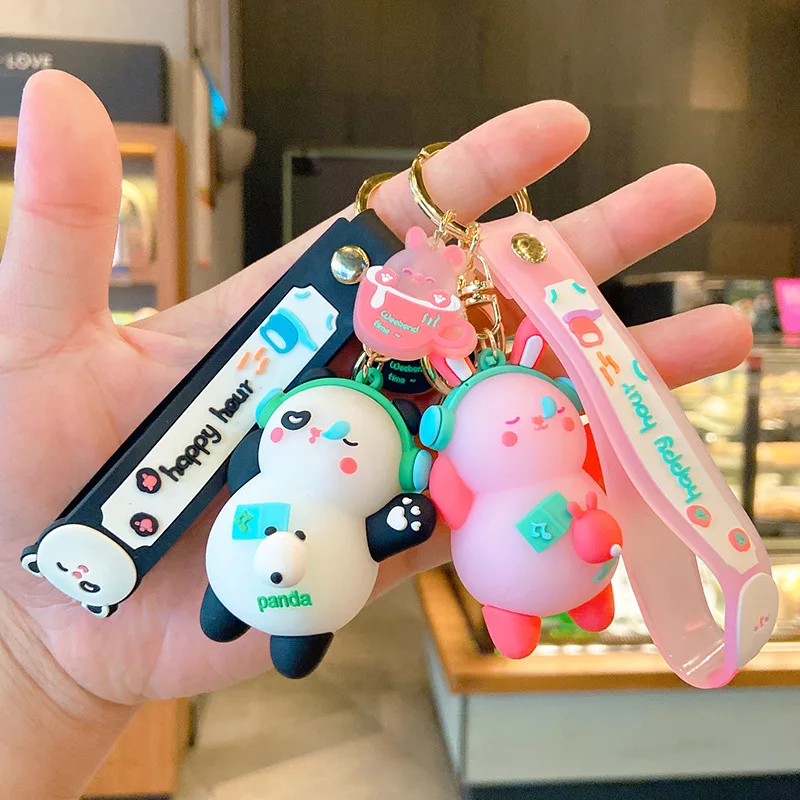 

Key Chain Creative Cute Panda Cartoon Couple Keyring Bag Decoration Soft Plastic PVC Accessories