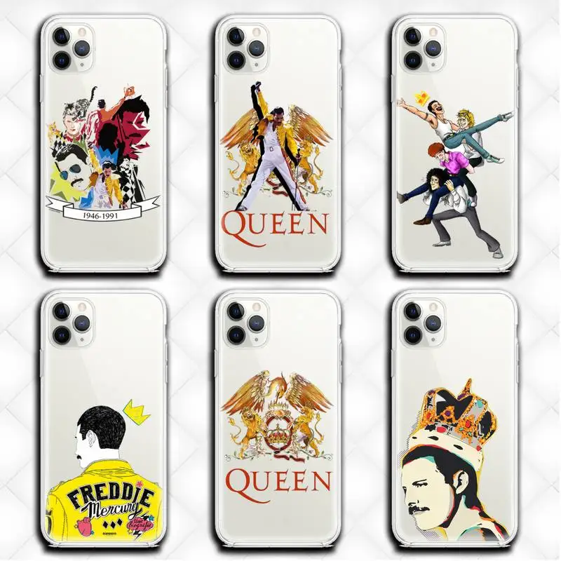 

Freddie Mercury Queen Band Phone Case Clear for iphone 12 11 Pro max mini XS 8 7 6 6S Plus X 5S SE 2020 XR cover