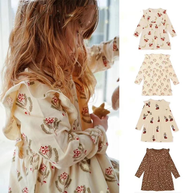 

2022 Spring KS Girls Dresses Combed Cotton Kid Baby Girl Clothes Long Sleeve Children's Clothing Cute Casual Dresses