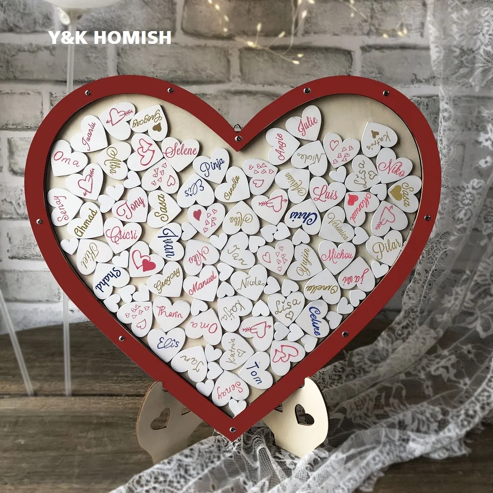 Свадебная книга для гостей, Y& K Molish деревянная фоторамка, капля верхняя рама знак книга с 100 шт деревянные Сердца, деревенские Свадебные украшения