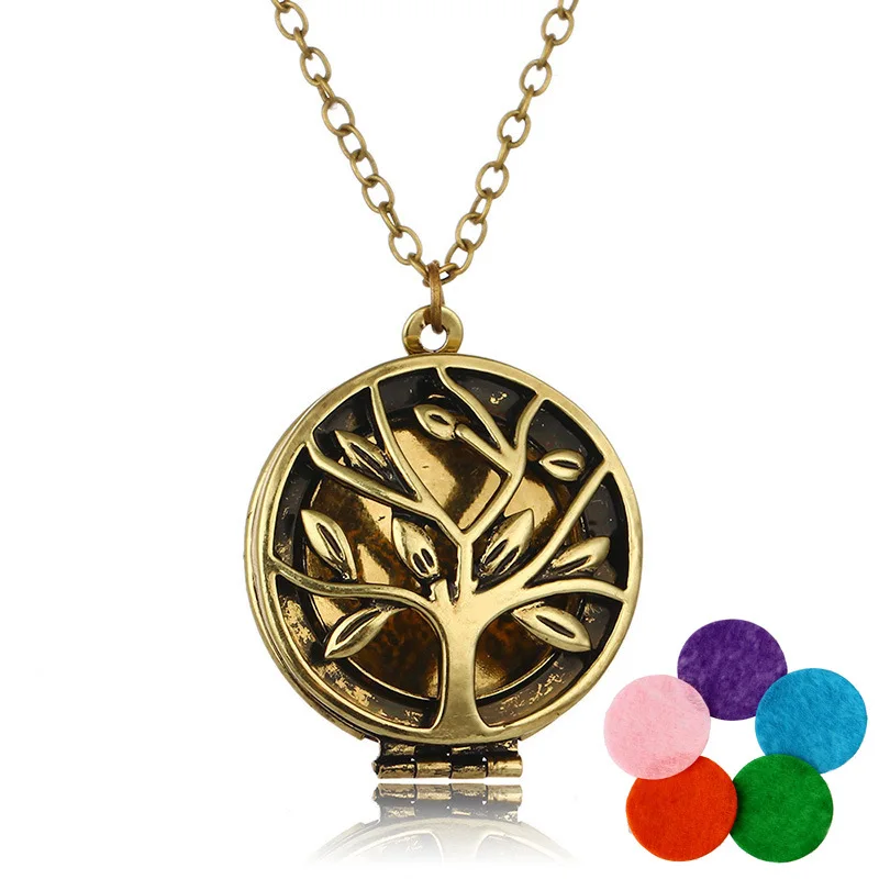 

10pcss Round flower Aroma Diffuser Necklace Perfume Essential Oil Diffuser Aromatherapy Locket Pendant Necklace Women jewelry