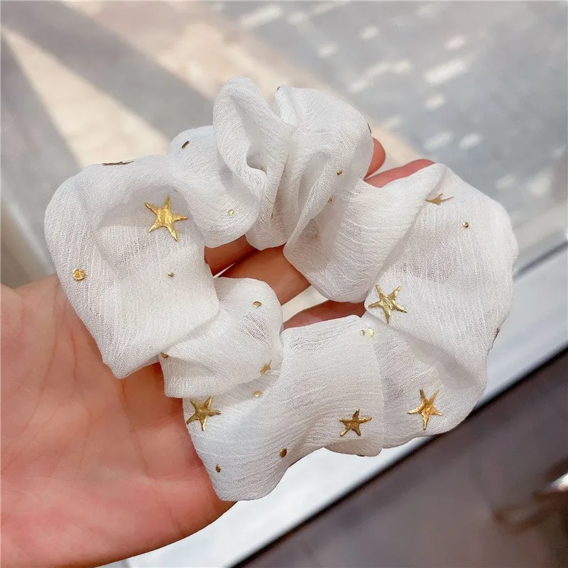 

Romantic Star Mesh Scrunchies Women Hair Rope Soild Color Transparent Tulle Organza Hair Tie Hair Accessories Girl