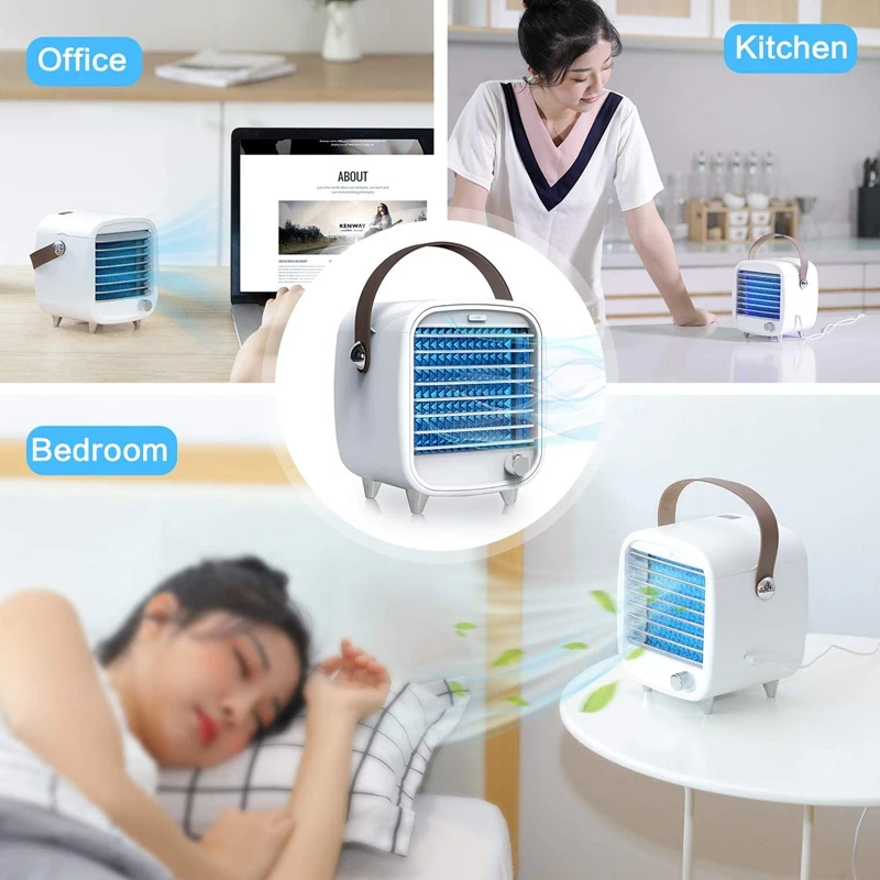 

Portable Air Conditioner Small USB Desktop Air Cooler Fan Built in Ice Box Strong Wind Features for Home Office Bedroom