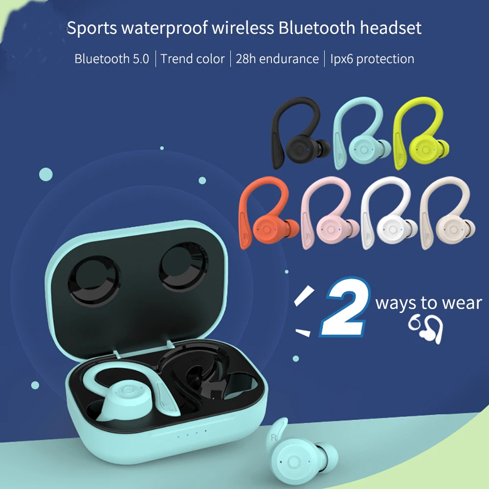 

Новинка, беспроводные наушники TWS, Bluetooth 5,0, наушники с зарядным устройством, с заушным крючком, водонепроницаемые IPX6, стереонаушники, Спорти...