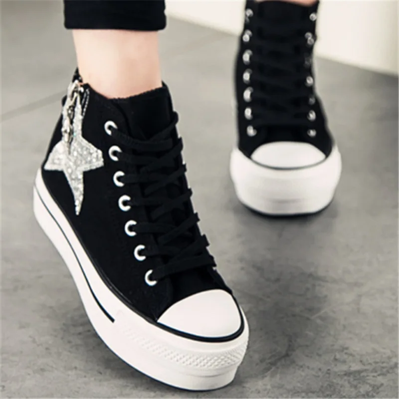 Вулканизированная женская обувь холщовая на толстой подошве для отдыха