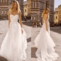 spaghetti strap tulle wedding dress 2022 sweetheart appliques bride gowns corset sweep beach wedding robe de mari%c3%a9e