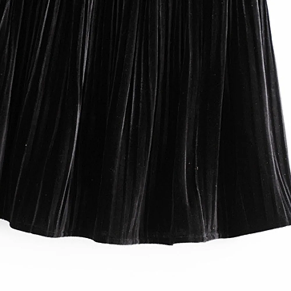 Черная бархатная плиссированная юбка женская готическая уличная однотонная