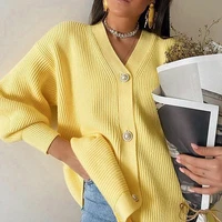 2021 womens sweater jacket solid color casual cardigan loose knit soft v neck simple matching sweater top autumn