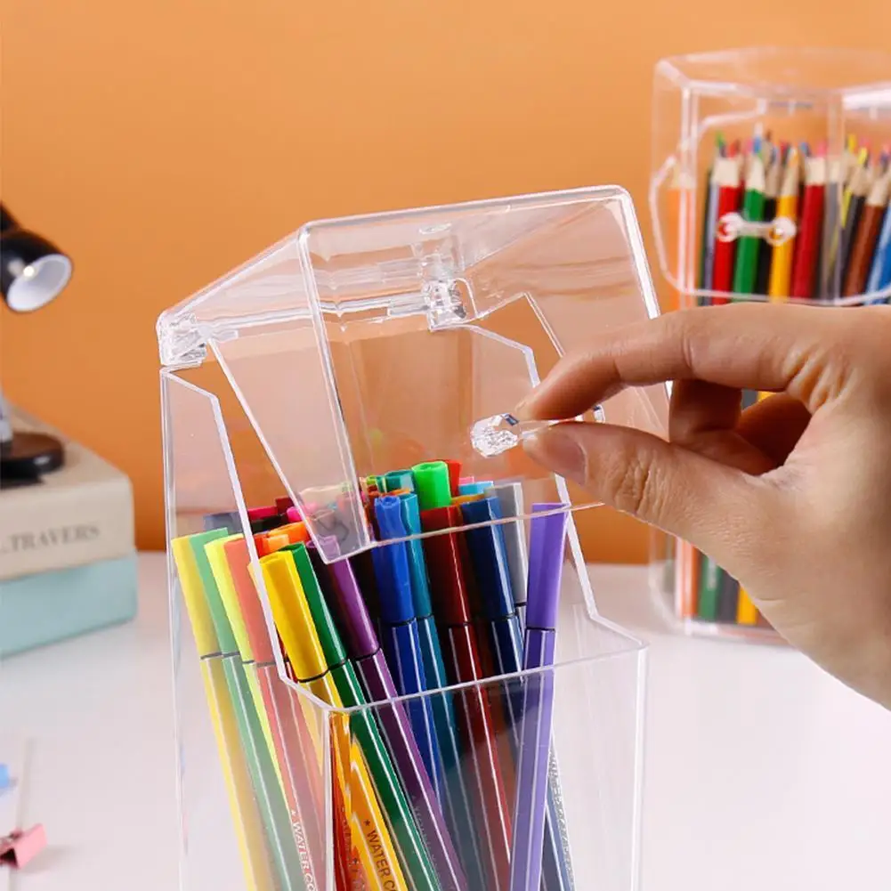 Transparent Multifunctional Pen Holder Stationery Storage Waterproof Box Home Office Acrylic Desktop Dustproof Orga G3v1 |