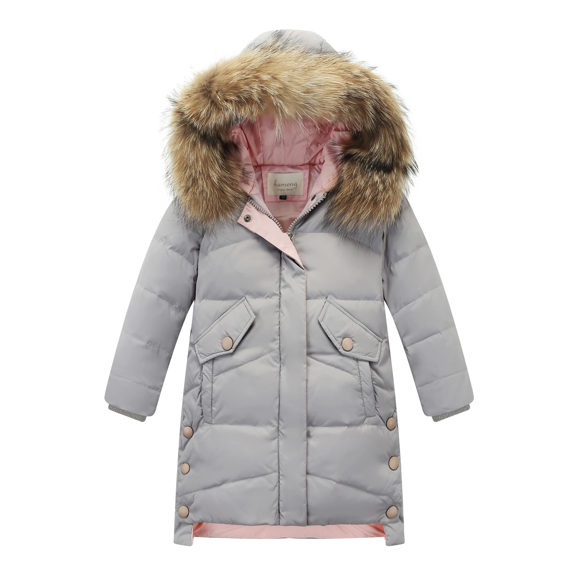 real fur gray Пуховик для девочек, коллекция года, Россия, зимняя детская парка на утином пуху Толстая От 3 до 14 лет, Детская верхняя одежда, пальто Зимний комбинезон для девочек-подростков - Цвет: real fur gray