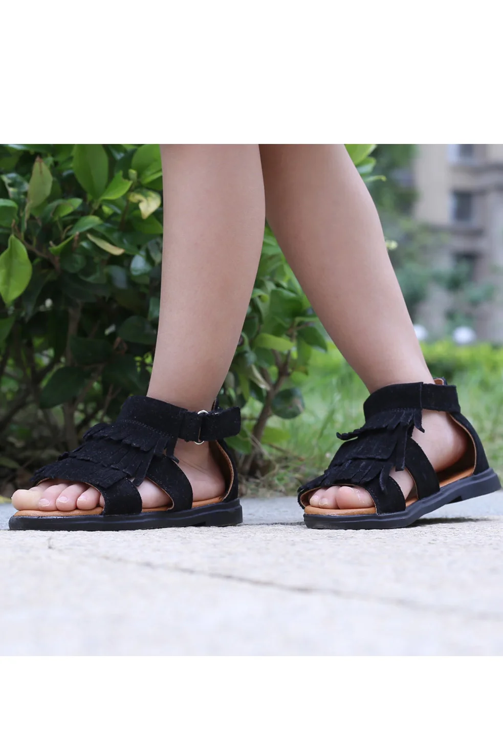 Muyguay-sandalias de piel aut&eacute;ntica para ni&ntilde;as peque&ntilde;as, zapatos planos de verano con borlas, suela de goma antideslizante, color blanco-2