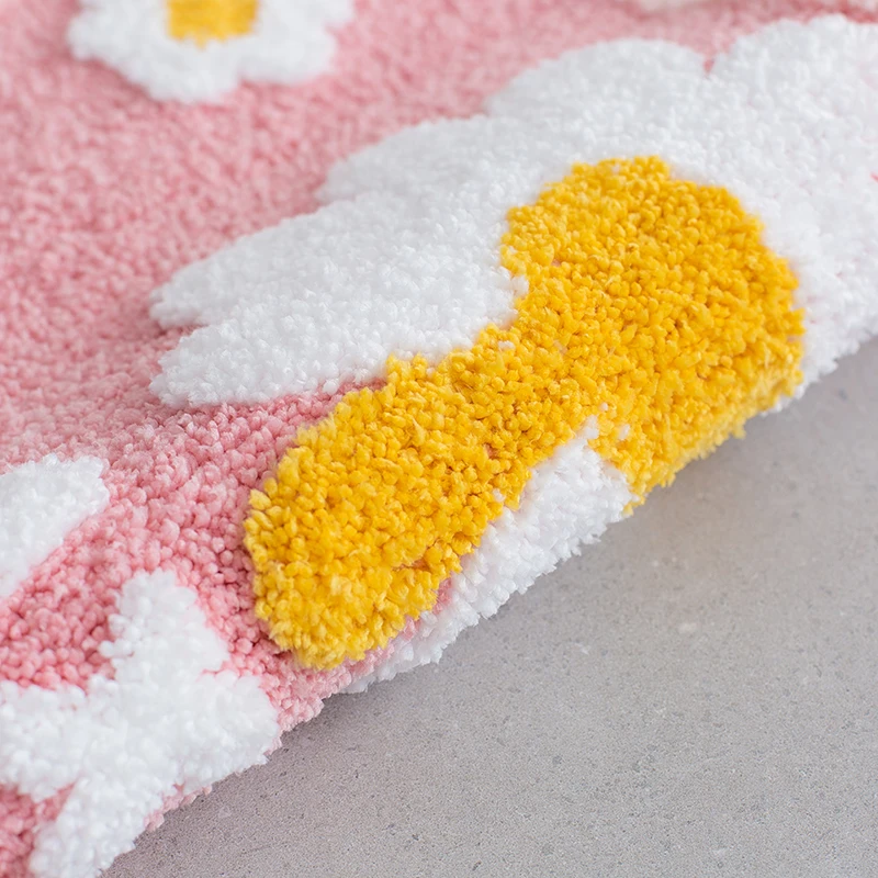 40x60cm Bath Mat Cute Cartoon Daisy Flocking Floor Mats Home Bathroom Non-Slip Carpet Rugs Bedroom Kitchen Absorbent Door | Дом и сад
