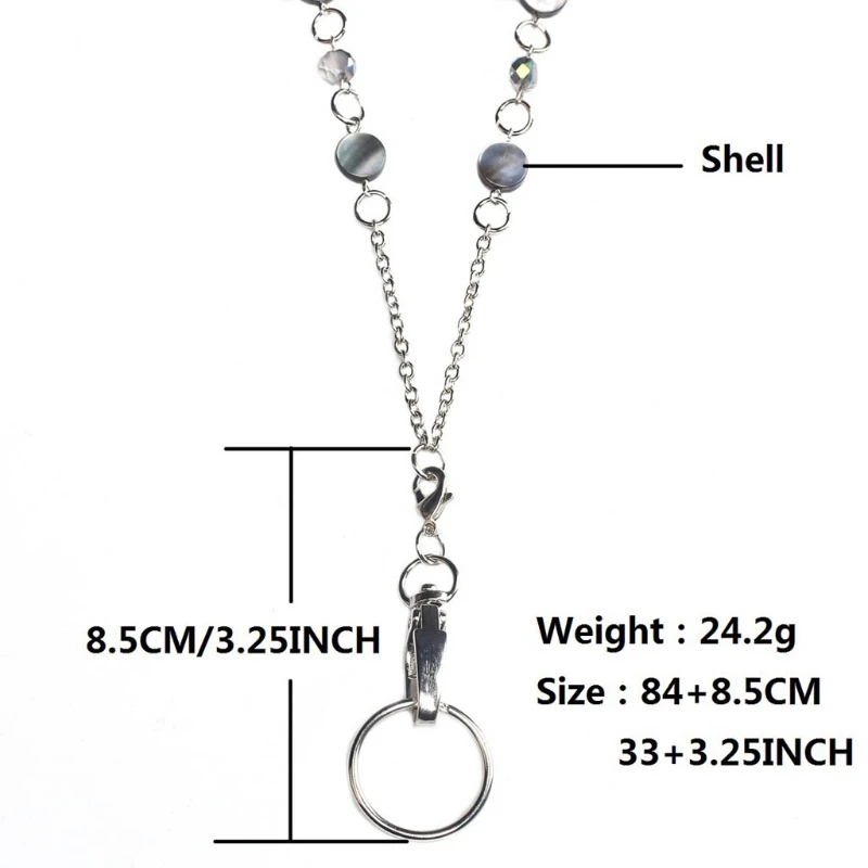 

Natural Abalone Shell ID Necklaces ID Balled Beads Lanyards for Keys Retractable Badge Holder Stainless Steel Chain