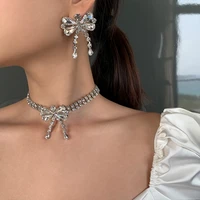 mengjiqiao korean sweet bowknot crystal drop earrings for women girls fashion silver color waterdrop pendientes mujer jewelry