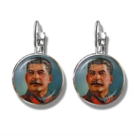 soviet ussr stalin lenin french hook earrings classic red star hammer sickle communism emblem cccp glass cabochon ear jewelry