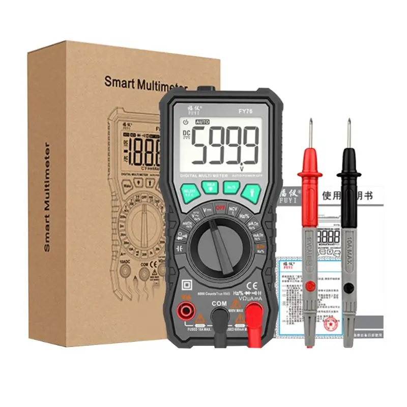 

FY76 Digital Multimeter Backlight Auto Ranging AC/DC Voltage Transistor Meter
