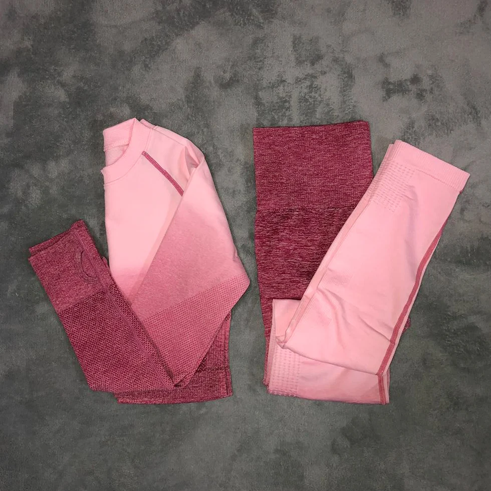 Тренажерный зал набор фитнес одежда женский кроп топ с длинными рукавами +