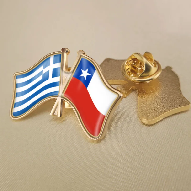 

Greece and Chile Crossed Double Friendship Flags Lapel Pins Brooch Badges