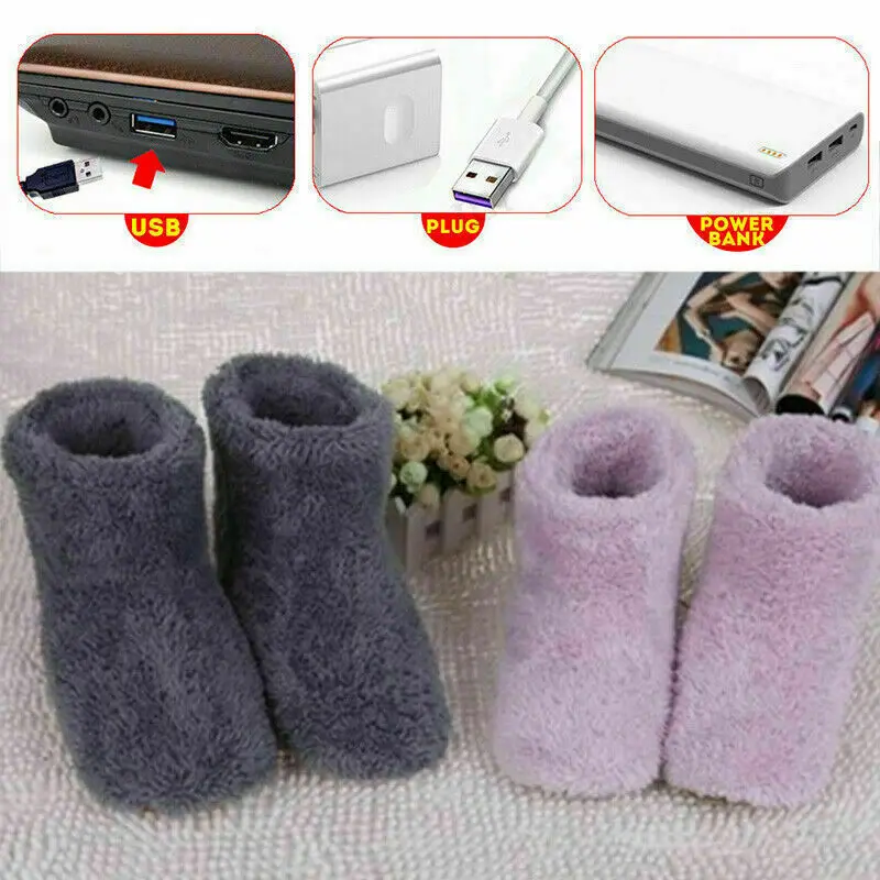 Зимняя обувь для ног с USB подогревом плюшевые теплые электрические тапочки