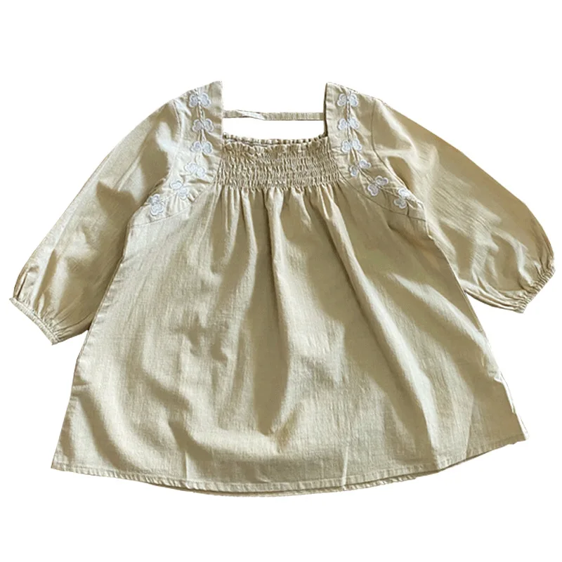 

One Piece Kids Toddler Cotton Outfits Spring Embroidery Floral Cute Long Sleeve Princess Dress 2021 Fashion Girls Clothing