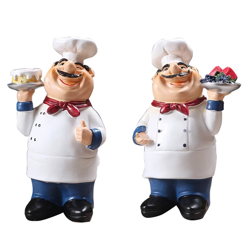 

2x Retro Chef Model Ornaments Resin Crafts Mini Chef Figurines Home Kitchen Restaurant Bar Coffee Decor-D & C