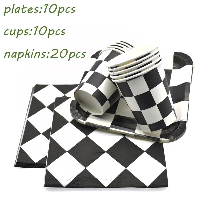 40pcs set Черно-белая клетчатая одноразовая посуда, набор бумажные тарелки и стаканы, шахматы, клетчатые, для дня рождения, вечеринки, для детского душа, украшения для детей - Цвет: 40pcs set