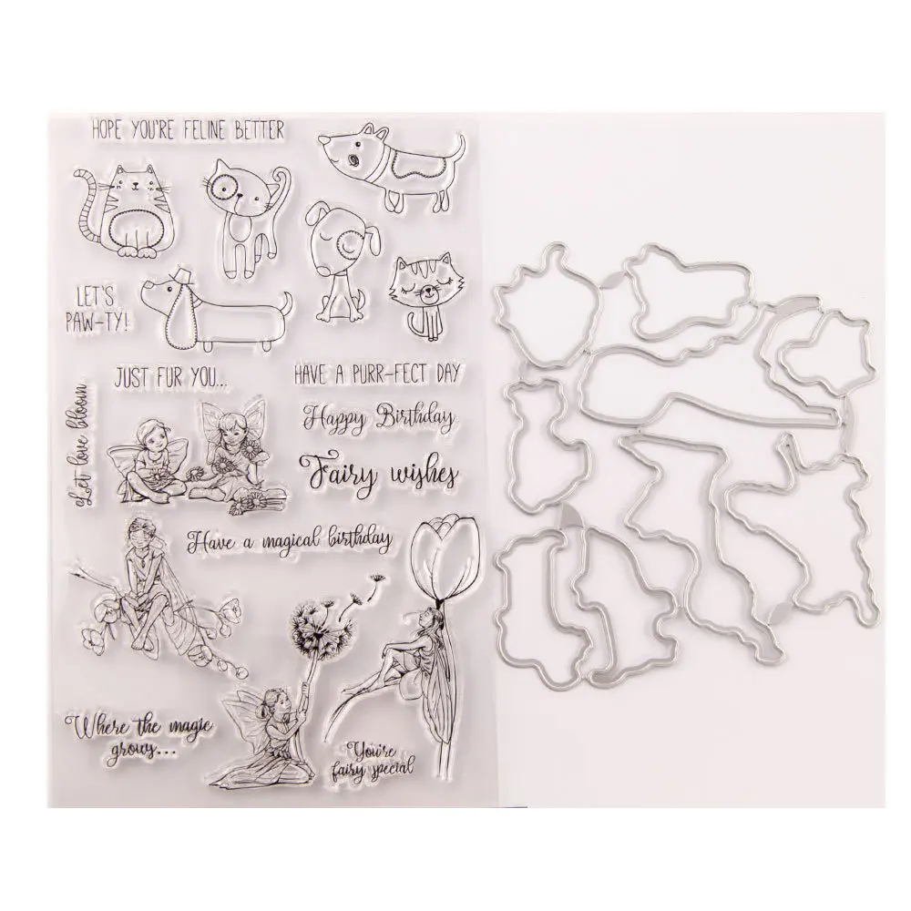

Cutting Dies and Clear Stamps set for DIY Scrapbooking Crafts Cards Making T1644 Puppy Kitten Fairy of Forest