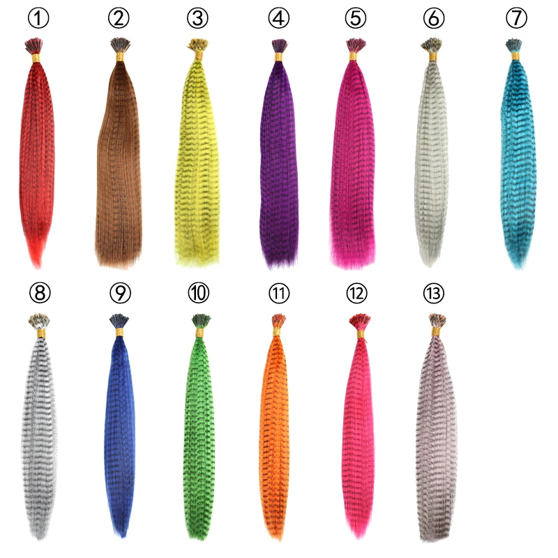 False Feather for Hair-Extension Rainbow Colored Strands of Hair Tresses Synthetic Kanekalon Omber Fake Hair for Girl