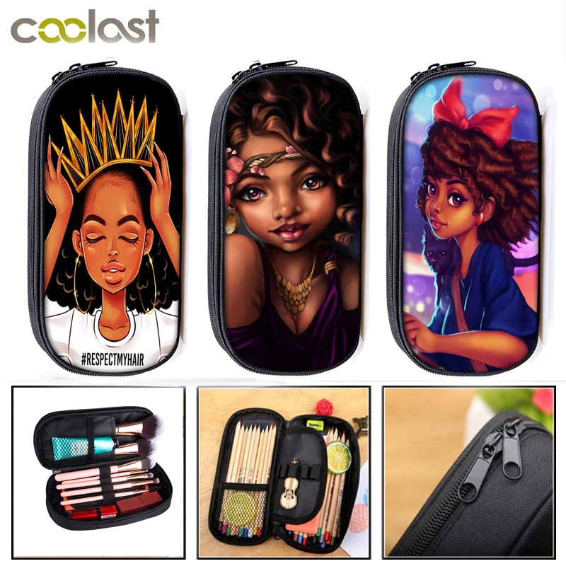 

Косметичка афро-леди для девушек, коричневая женская косметичка, африканская красота, Фотосумка для девочек, школьный чехол, стационарные с...