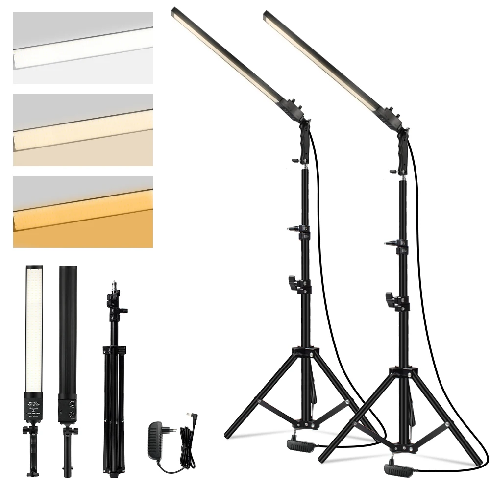 

LED Bi-color Fill Light Kit Dimmable 3200-5500K Photography Lighting with 160cm Tripod Long Strips Handheld Selfie Makeup Lamp