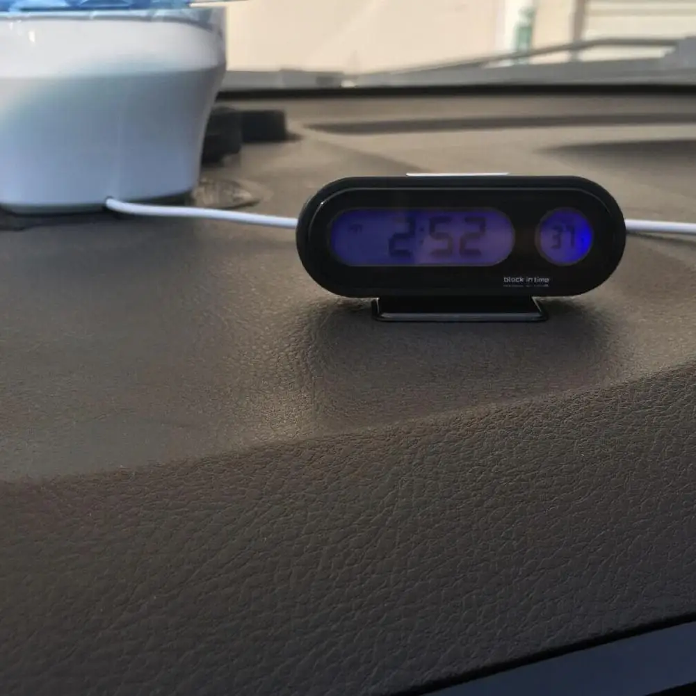 None Car Mini Electronic Clock Time Watch Auto Dashboard Clocks Luminous Thermometer Black Digital Display Accessories |