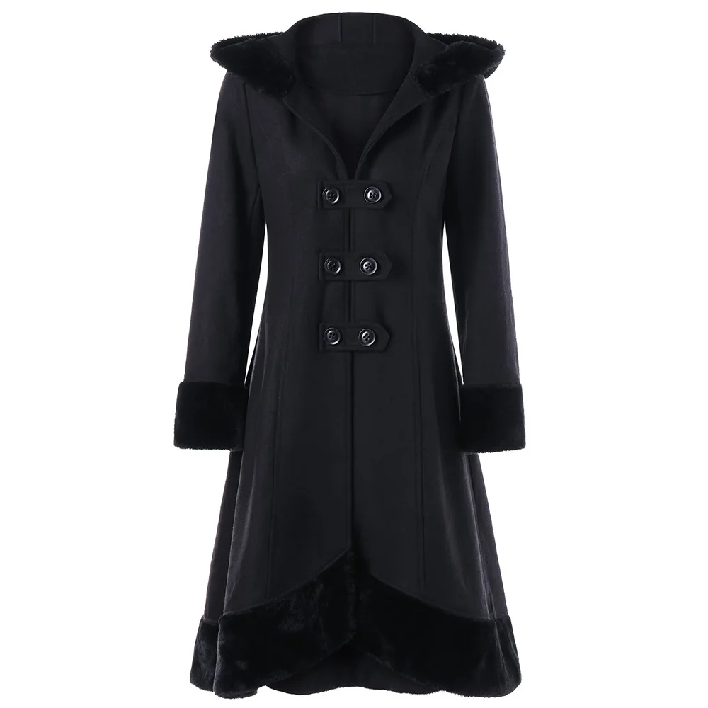 

Autumn Winter Coat Women Fur Collar Hooded Woolen Windbreaker European and American Long Windbreaker Overcoat Fashion Jacket