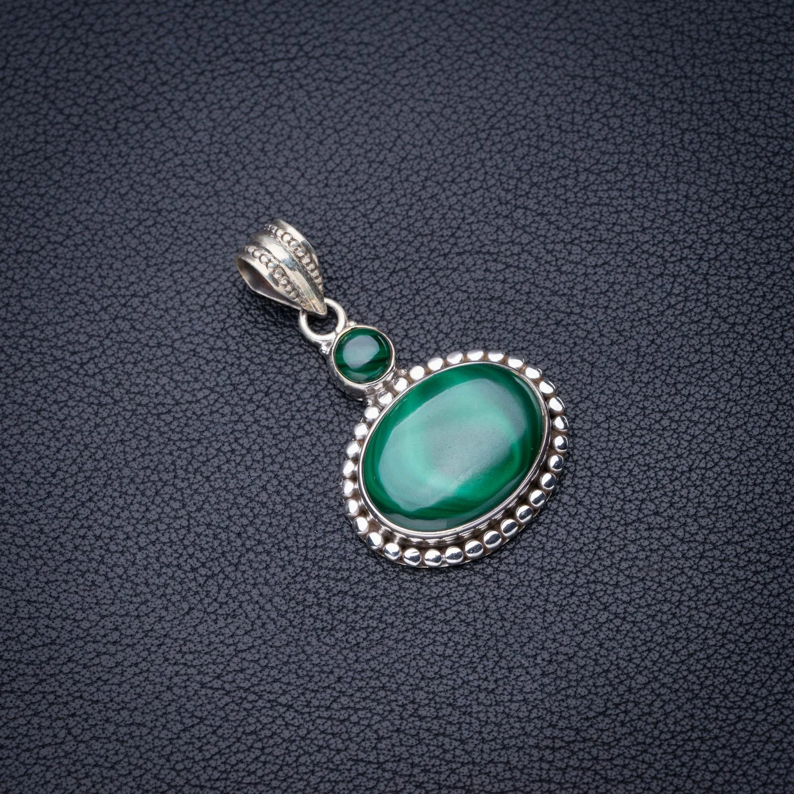 

StarGems Natural Malachite Handmade 925 Sterling Silver Pendant 1.5" E3906